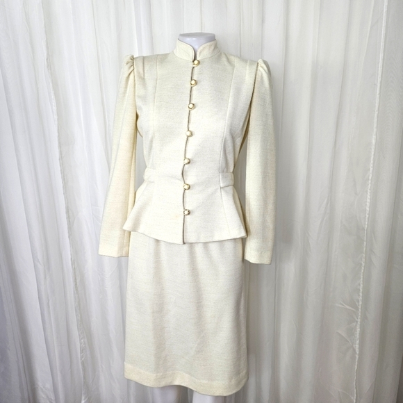 Leslie Fay Dresses & Skirts - Vintage Elegant Cream Women's Skirt Set — Classic Professional Style